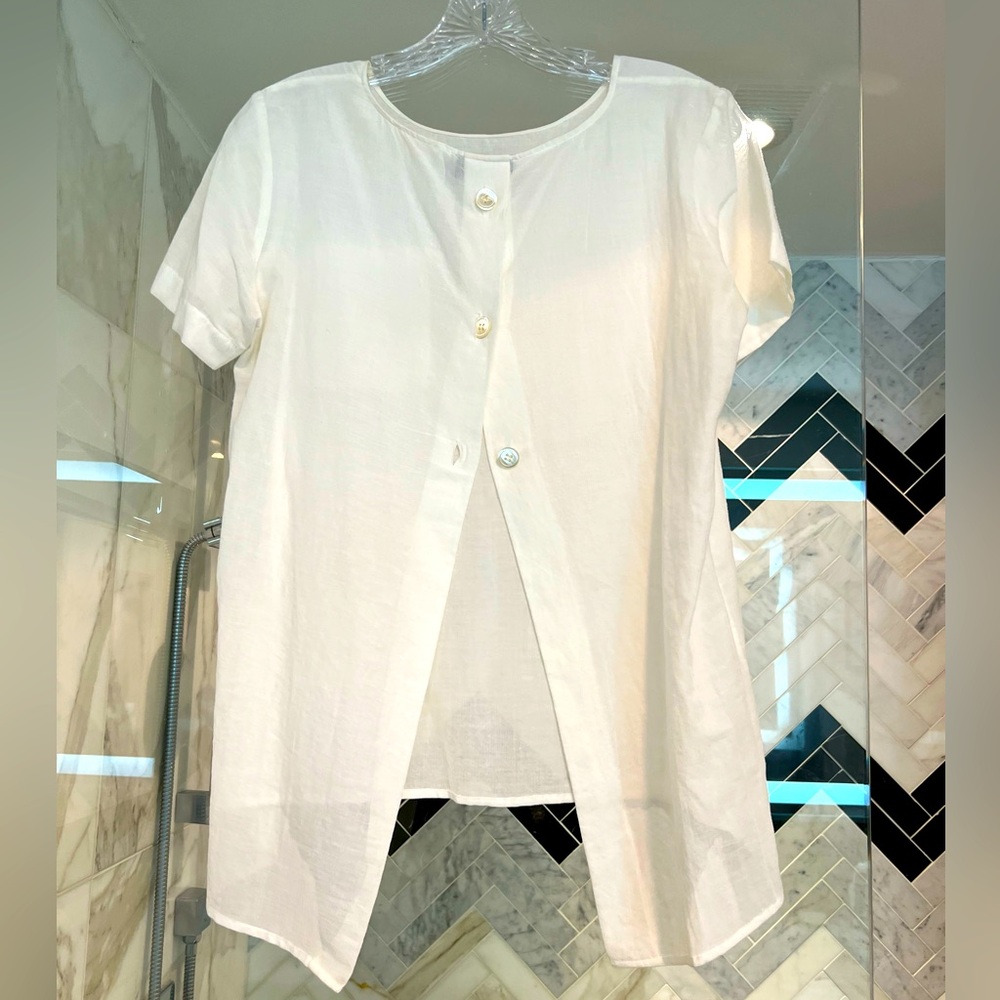 THEORY Light airy White Blouse Top with Open Back button detail - Size Small